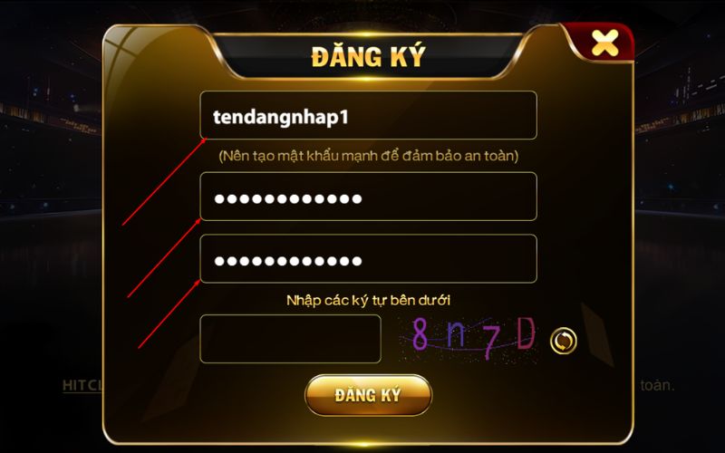 Giao diện đăng ký HitClub đơn giản